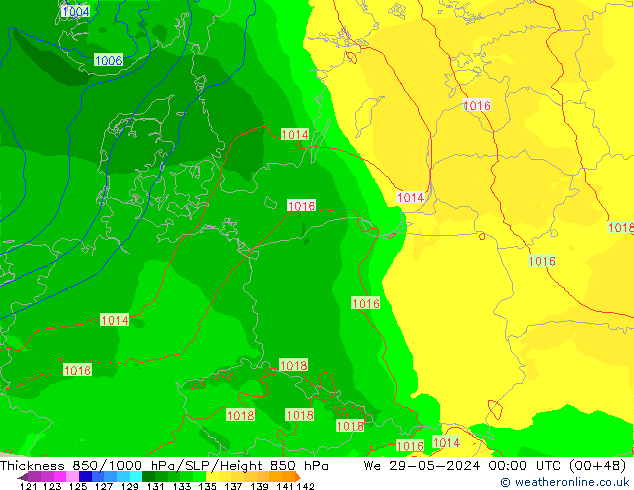 Thck 850-1000 hPa Arpege-eu mer 29.05.2024 00 UTC