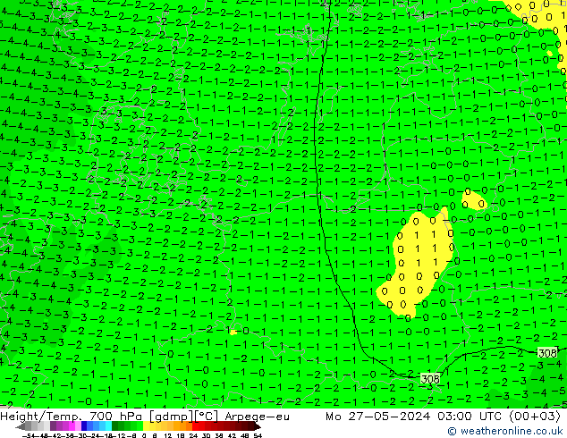 Height/Temp. 700 hPa Arpege-eu Seg 27.05.2024 03 UTC