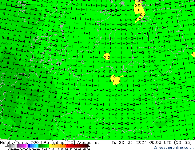 Height/Temp. 700 hPa Arpege-eu Ter 28.05.2024 09 UTC