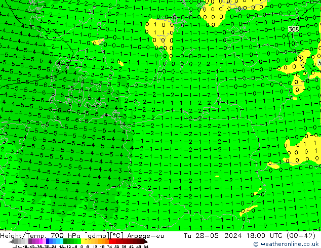 Height/Temp. 700 hPa Arpege-eu mar 28.05.2024 18 UTC