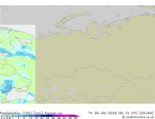 Precipitação (12h) Arpege-eu Qui 30.05.2024 12 UTC