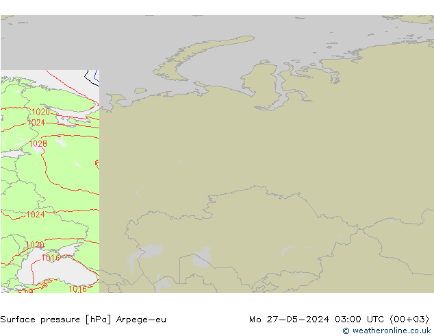 Atmosférický tlak Arpege-eu Po 27.05.2024 03 UTC