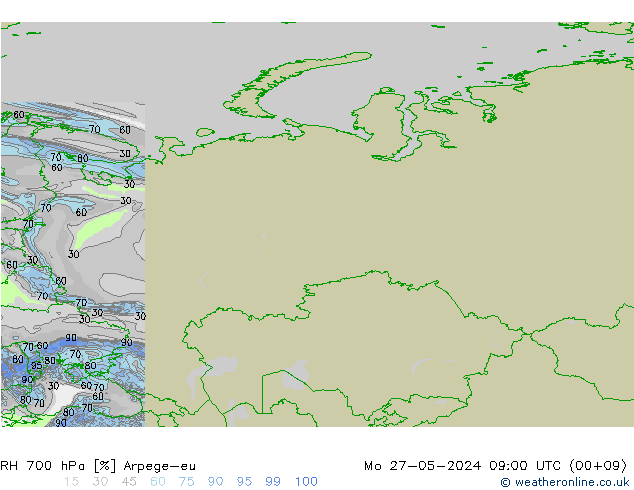 RH 700 hPa Arpege-eu Mo 27.05.2024 09 UTC