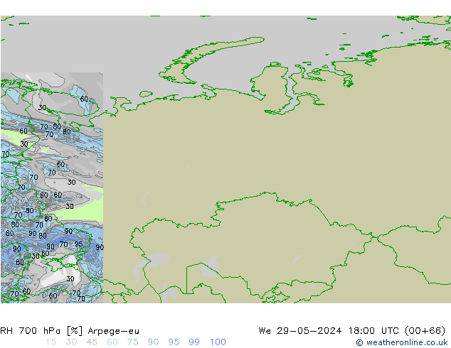 RH 700 гПа Arpege-eu ср 29.05.2024 18 UTC