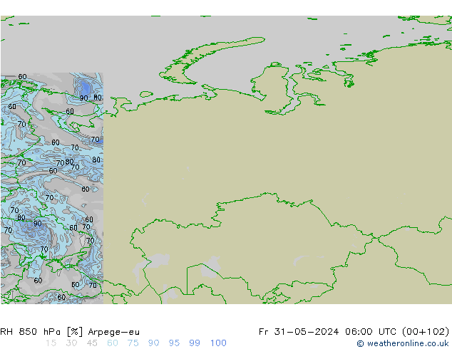 RH 850 гПа Arpege-eu пт 31.05.2024 06 UTC