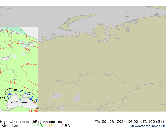 High wind areas Arpege-eu We 29.05.2024 06 UTC