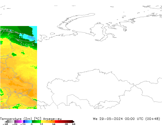 Temperatuurkaart (2m) Arpege-eu wo 29.05.2024 00 UTC