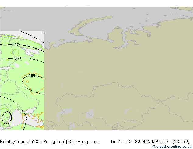 Height/Temp. 500 гПа Arpege-eu вт 28.05.2024 06 UTC