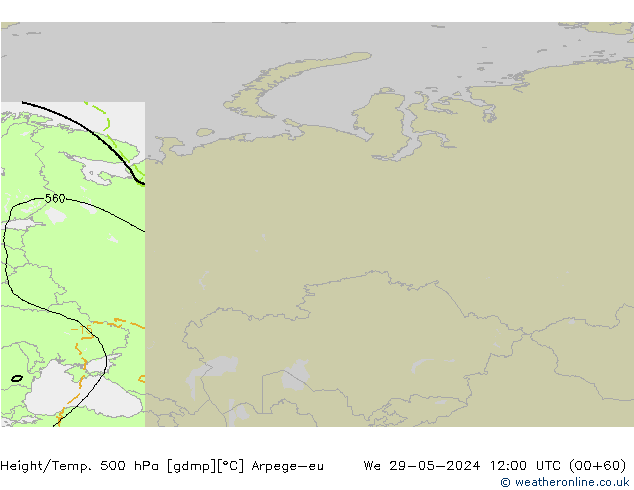 Height/Temp. 500 hPa Arpege-eu mer 29.05.2024 12 UTC