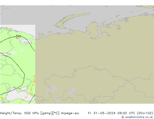 Height/Temp. 500 гПа Arpege-eu пт 31.05.2024 06 UTC