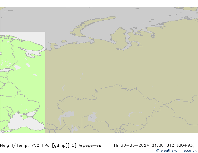 Height/Temp. 700 гПа Arpege-eu чт 30.05.2024 21 UTC