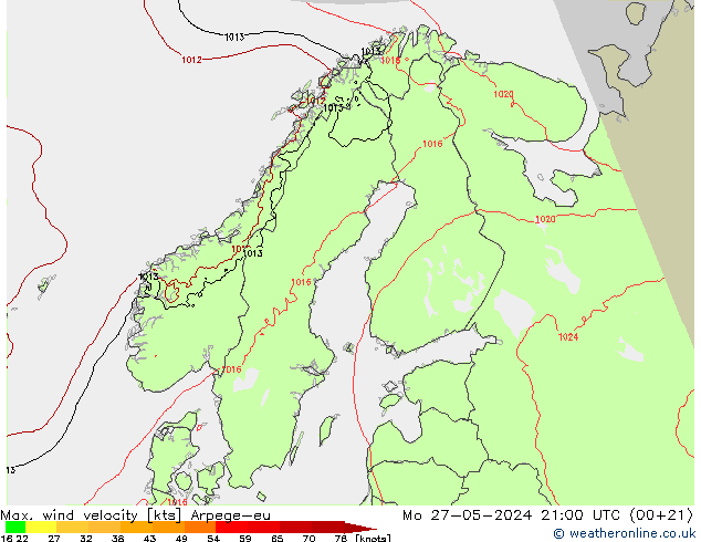 Maks. Rüzgar Hızı Arpege-eu Pzt 27.05.2024 21 UTC