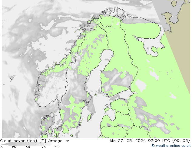 zachmurzenie (niskie) Arpege-eu pon. 27.05.2024 03 UTC