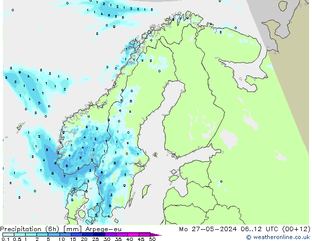 Precipitación (6h) Arpege-eu lun 27.05.2024 12 UTC