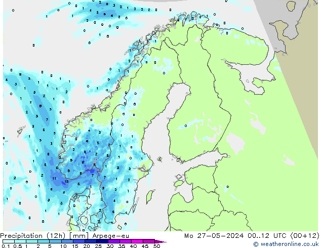 Precipitation (12h) Arpege-eu Mo 27.05.2024 12 UTC