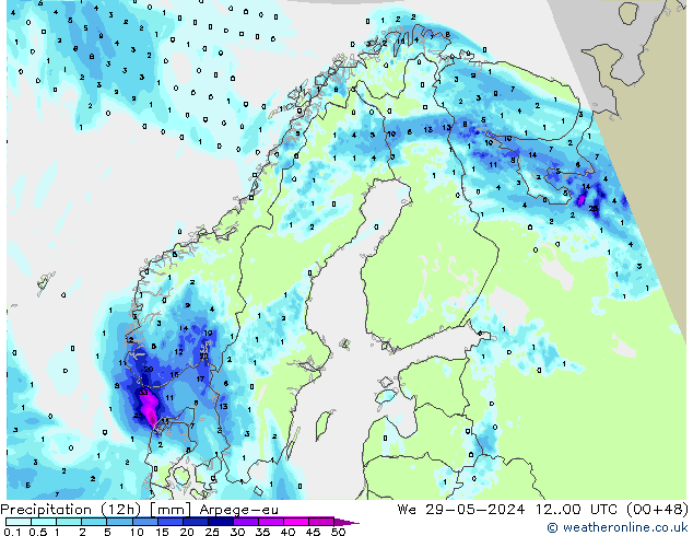 Precipitação (12h) Arpege-eu Qua 29.05.2024 00 UTC