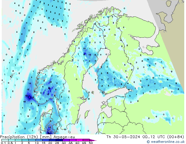 Precipitation (12h) Arpege-eu Th 30.05.2024 12 UTC