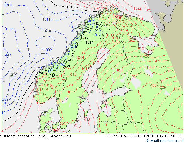 Surface pressure Arpege-eu Tu 28.05.2024 00 UTC