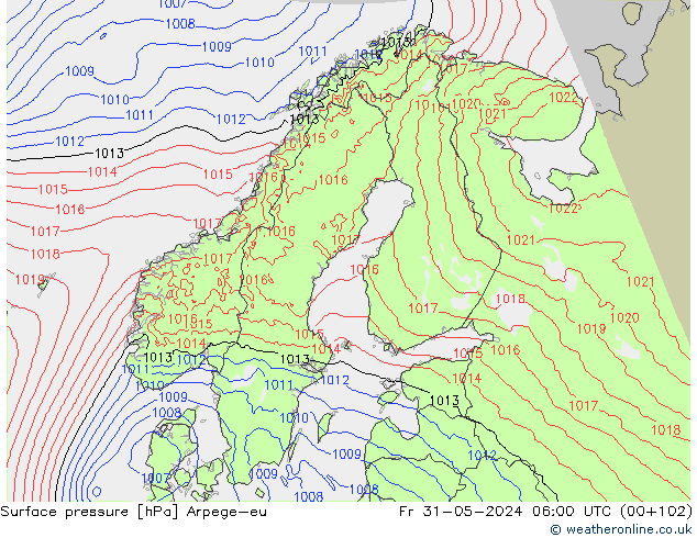 Presión superficial Arpege-eu vie 31.05.2024 06 UTC