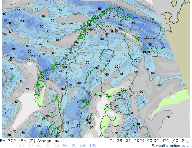 RH 700 hPa Arpege-eu  28.05.2024 00 UTC