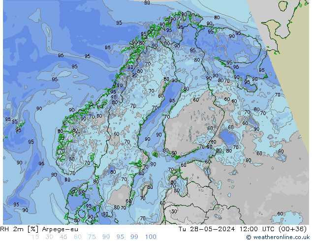 RH 2m Arpege-eu Di 28.05.2024 12 UTC