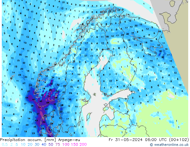 Precipitation accum. Arpege-eu  31.05.2024 06 UTC