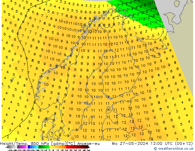 Height/Temp. 850 hPa Arpege-eu  27.05.2024 12 UTC