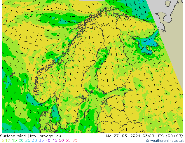 Viento 10 m Arpege-eu lun 27.05.2024 03 UTC