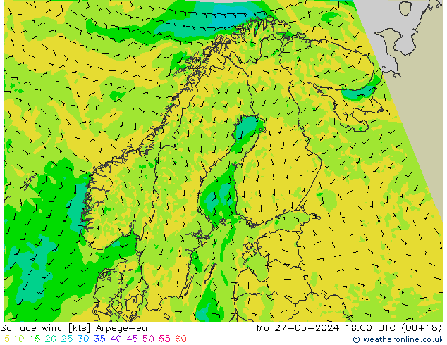 Surface wind Arpege-eu Mo 27.05.2024 18 UTC