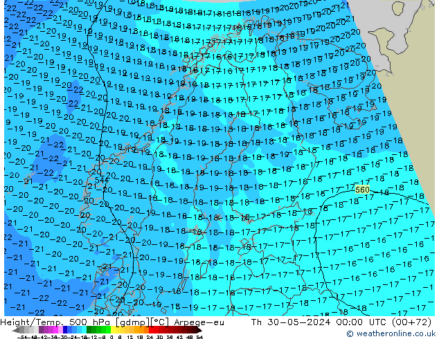 Géop./Temp. 500 hPa Arpege-eu jeu 30.05.2024 00 UTC