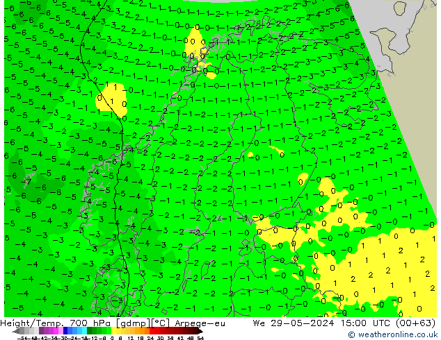 Height/Temp. 700 hPa Arpege-eu We 29.05.2024 15 UTC