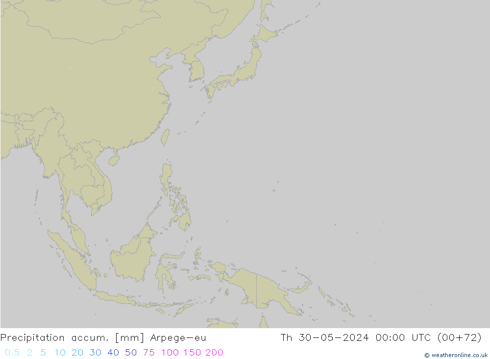 Totale neerslag Arpege-eu do 30.05.2024 00 UTC