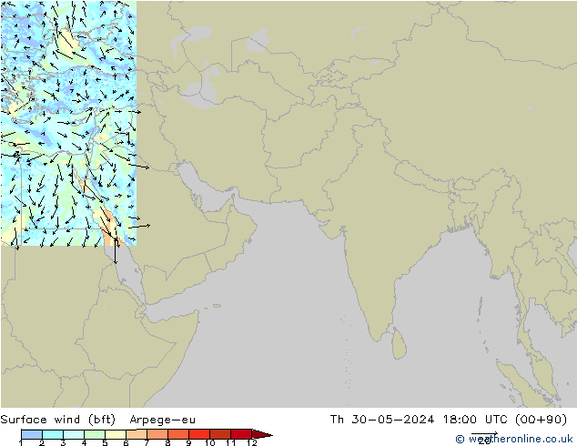 Surface wind (bft) Arpege-eu Th 30.05.2024 18 UTC