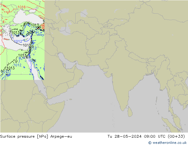 Surface pressure Arpege-eu Tu 28.05.2024 09 UTC