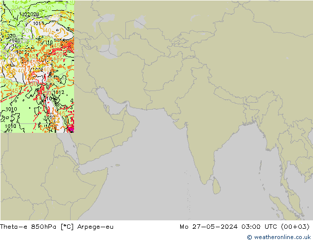 Theta-e 850hPa Arpege-eu lun 27.05.2024 03 UTC