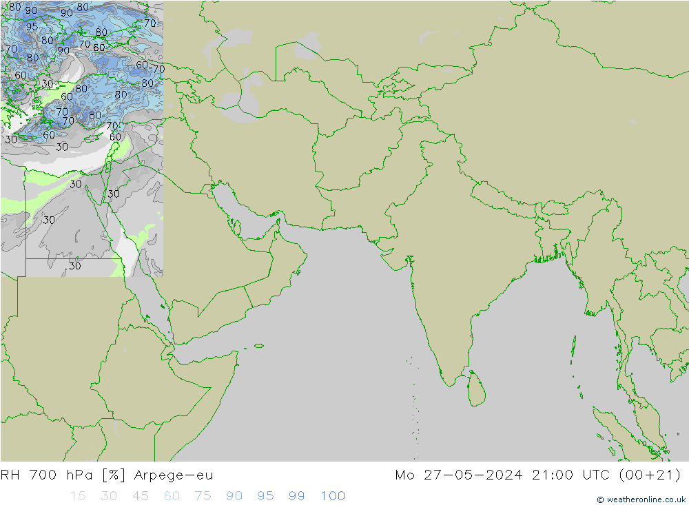 RH 700 hPa Arpege-eu Seg 27.05.2024 21 UTC