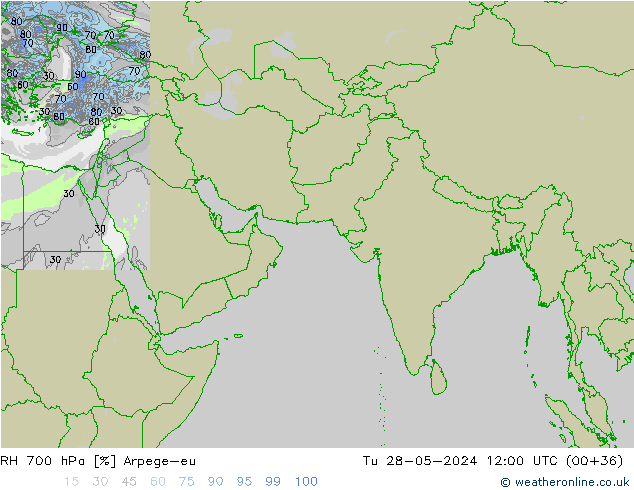 RH 700 hPa Arpege-eu Tu 28.05.2024 12 UTC