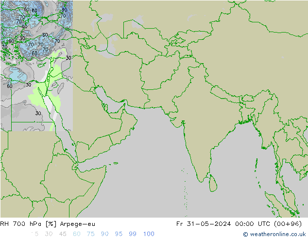 RH 700 hPa Arpege-eu Pá 31.05.2024 00 UTC