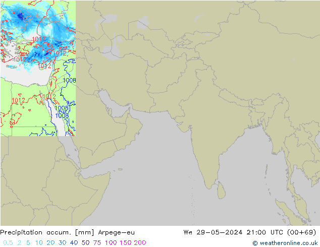 Precipitation accum. Arpege-eu St 29.05.2024 21 UTC