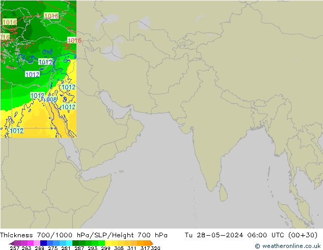 Thck 700-1000 hPa Arpege-eu mar 28.05.2024 06 UTC