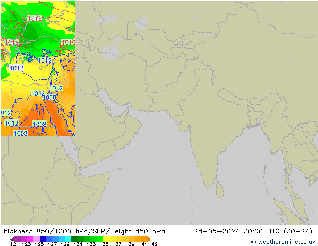 Espesor 850-1000 hPa Arpege-eu mar 28.05.2024 00 UTC