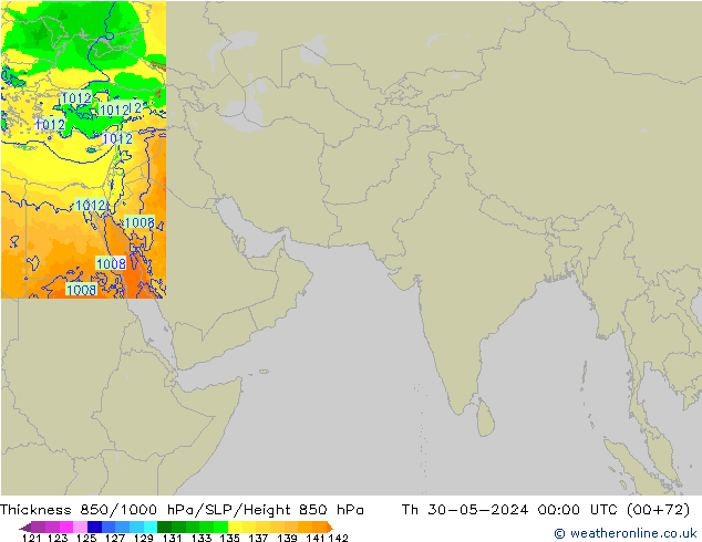 Thck 850-1000 hPa Arpege-eu Th 30.05.2024 00 UTC