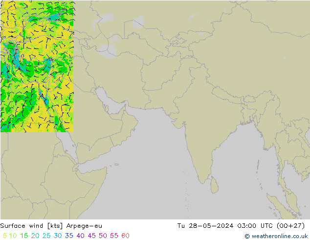 Surface wind Arpege-eu Út 28.05.2024 03 UTC