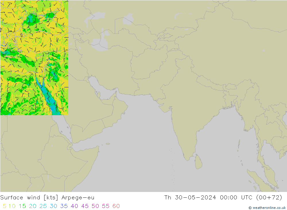 Viento 10 m Arpege-eu jue 30.05.2024 00 UTC