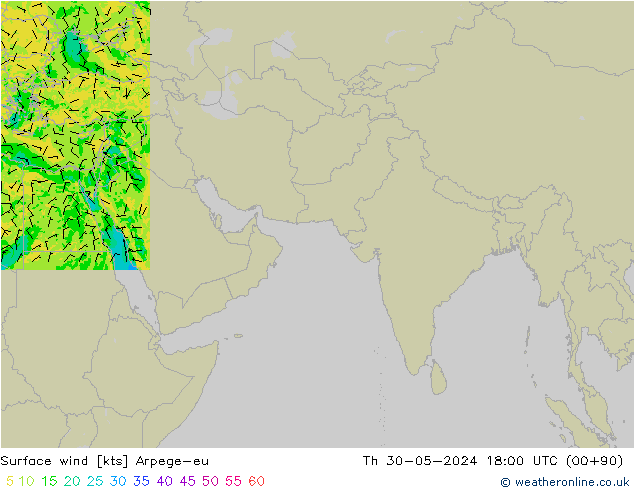 Vent 10 m Arpege-eu jeu 30.05.2024 18 UTC