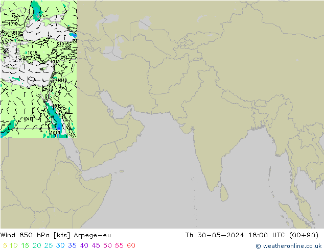 Wind 850 hPa Arpege-eu do 30.05.2024 18 UTC