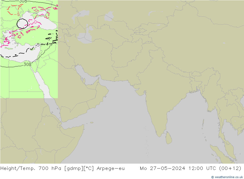 Yükseklik/Sıc. 700 hPa Arpege-eu Pzt 27.05.2024 12 UTC