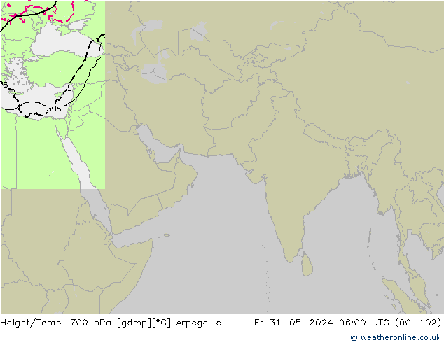 Height/Temp. 700 hPa Arpege-eu Pá 31.05.2024 06 UTC