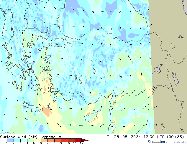 Wind 10 m (bft) Arpege-eu di 28.05.2024 12 UTC