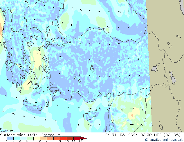 ве�Bе�@ 10 m (bft) Arpege-eu пт 31.05.2024 00 UTC